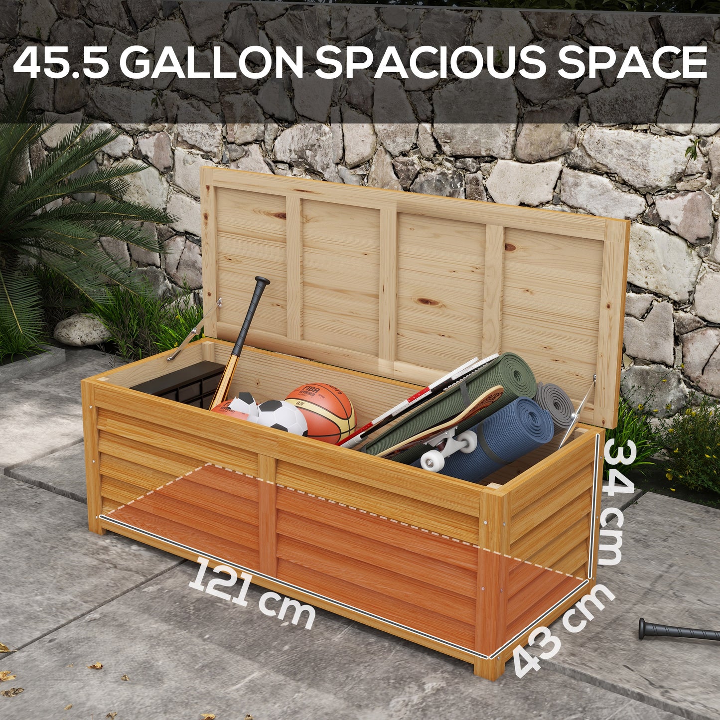292L Light Brown Outdoor Storage Box, Wooden Deck Box for Garden, Balcony, Porch, and Poolside