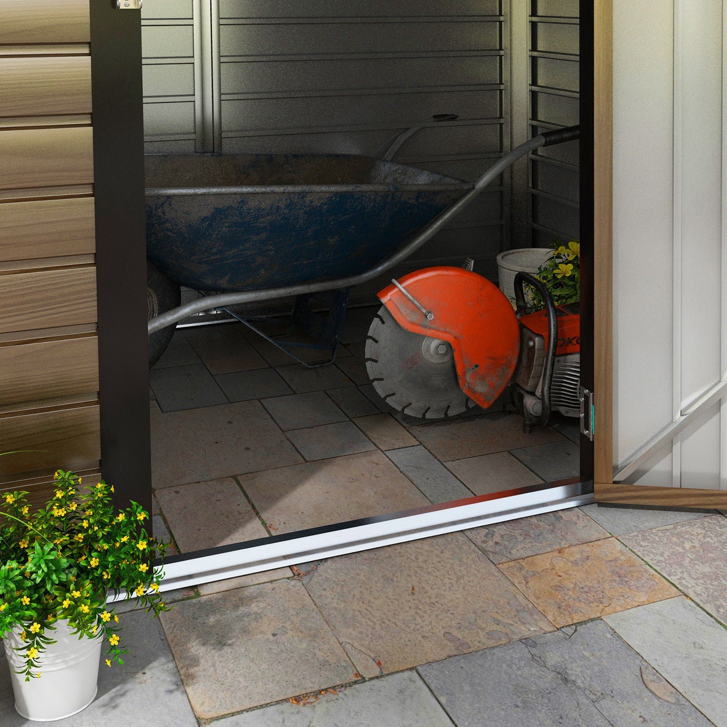 4 x 6ft Oak Galvanized Steel Garden Shed with Lock and Gloves