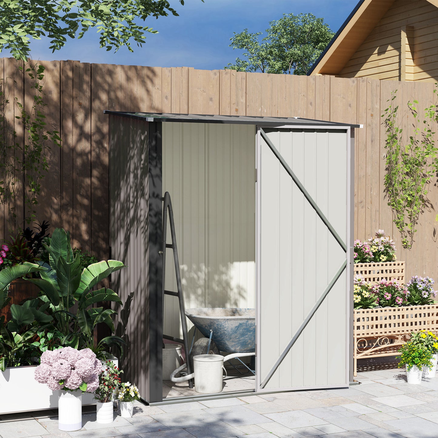 5.3 x 3.1ft Light Grey Corrugated Steel Garden Shed