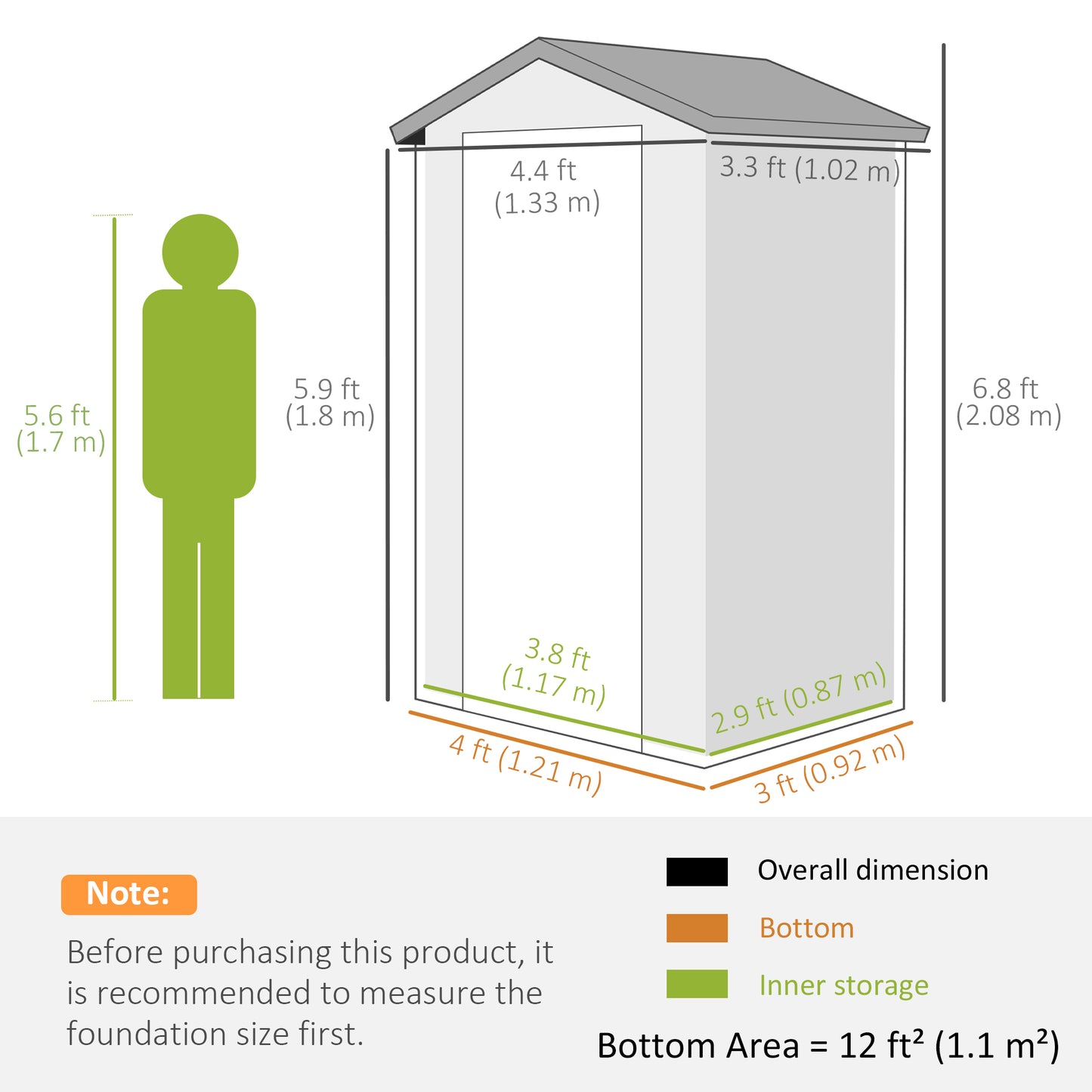 4.4ft x 3.3ft Grey Shed with Aluminium Frame, Plastic Walls, and Foundation