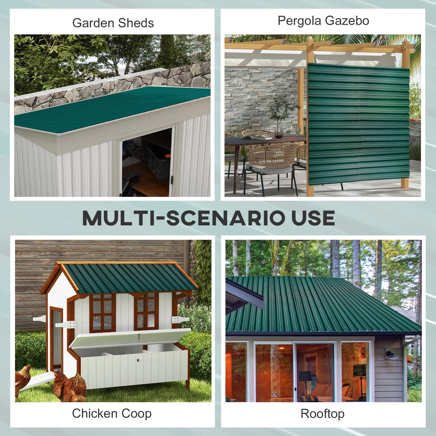 Set of 12 Green Corrugated Steel Roof Panels