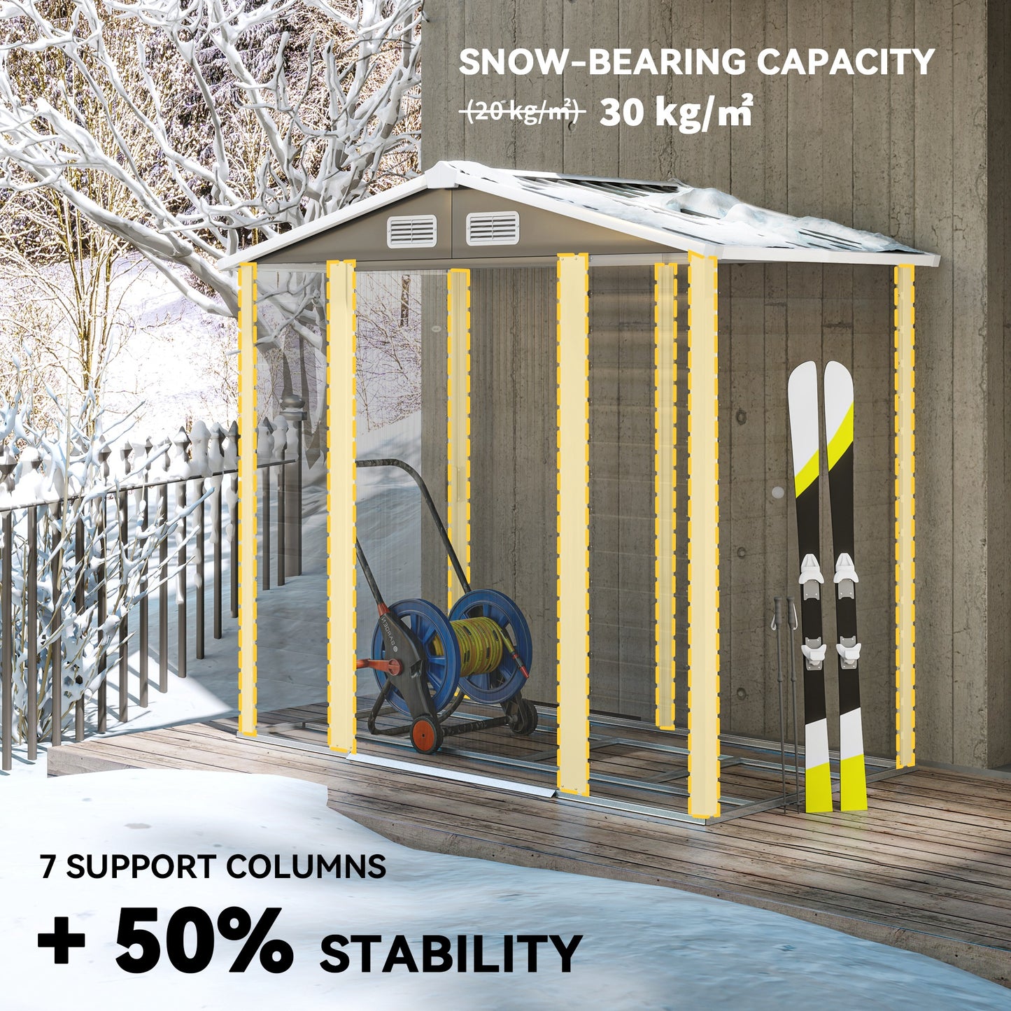 7 x 4ft Dark Grey Garden Shed, Easy Assembly, Galvanized Steel Frame, Foundation Kit, Lockable Double Doors, Vents, and Gloves