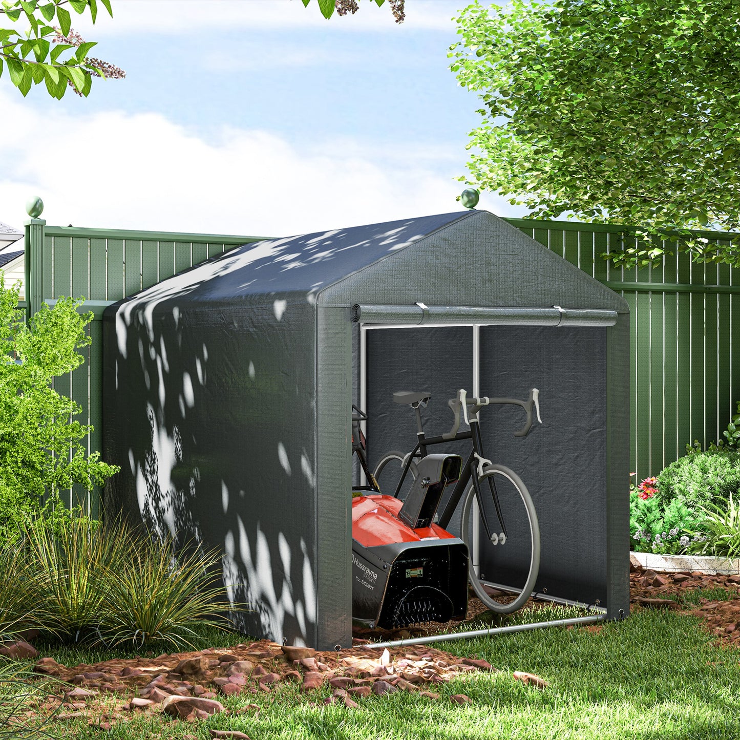 1.6 x 2.2m Dark Grey Garden Storage Shed Tent with Accessories