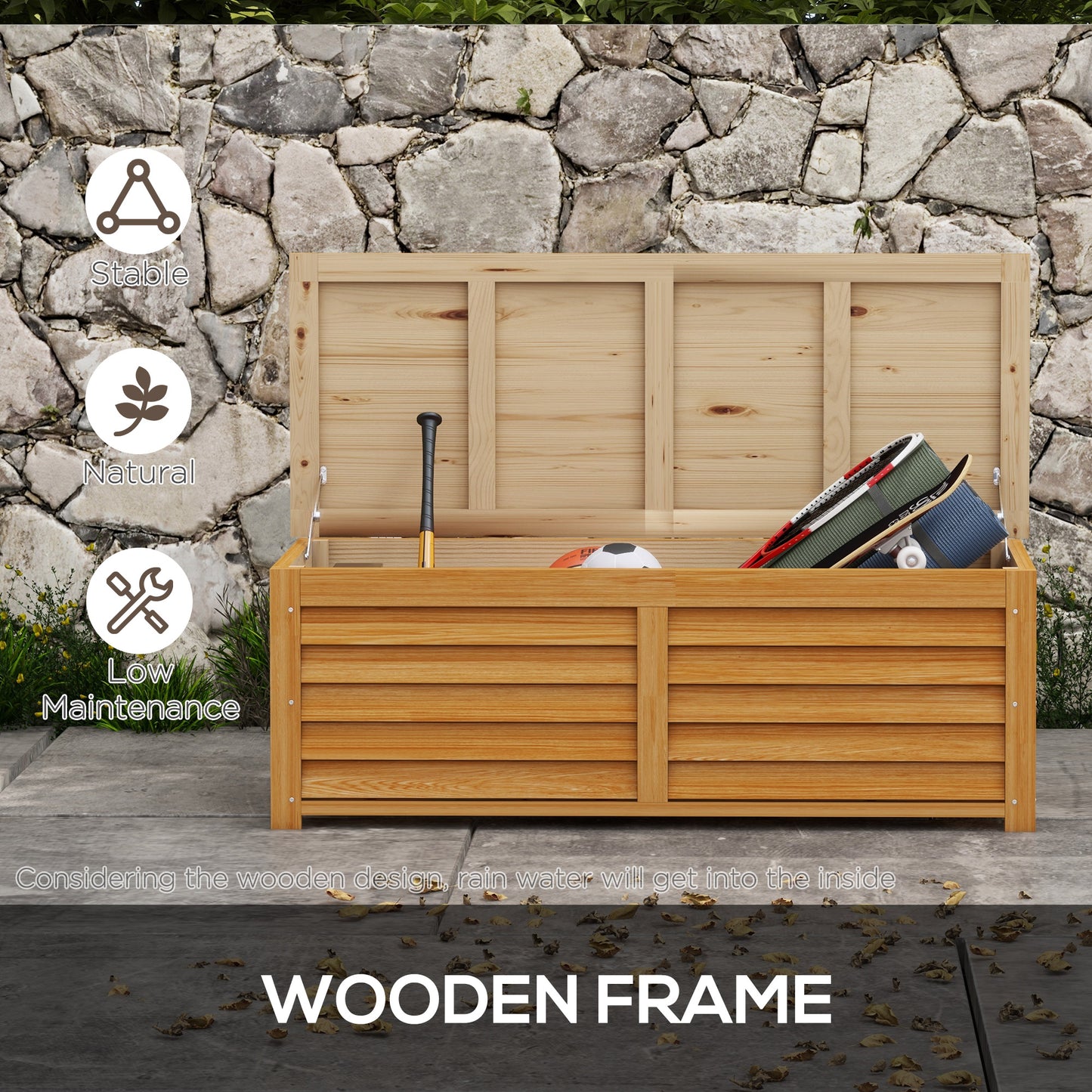 292L Light Brown Outdoor Storage Box, Wooden Deck Box for Garden, Balcony, Porch, and Poolside