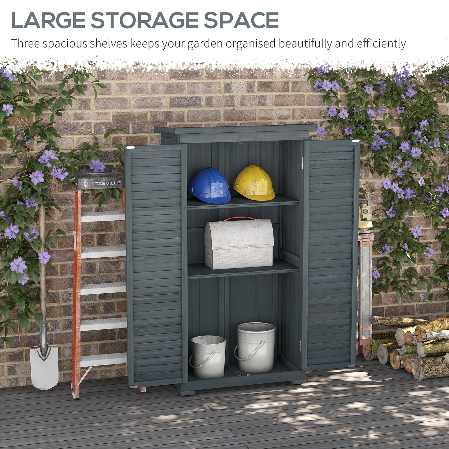 39.5 x 79cm Grey Fir Wood Garden Shed