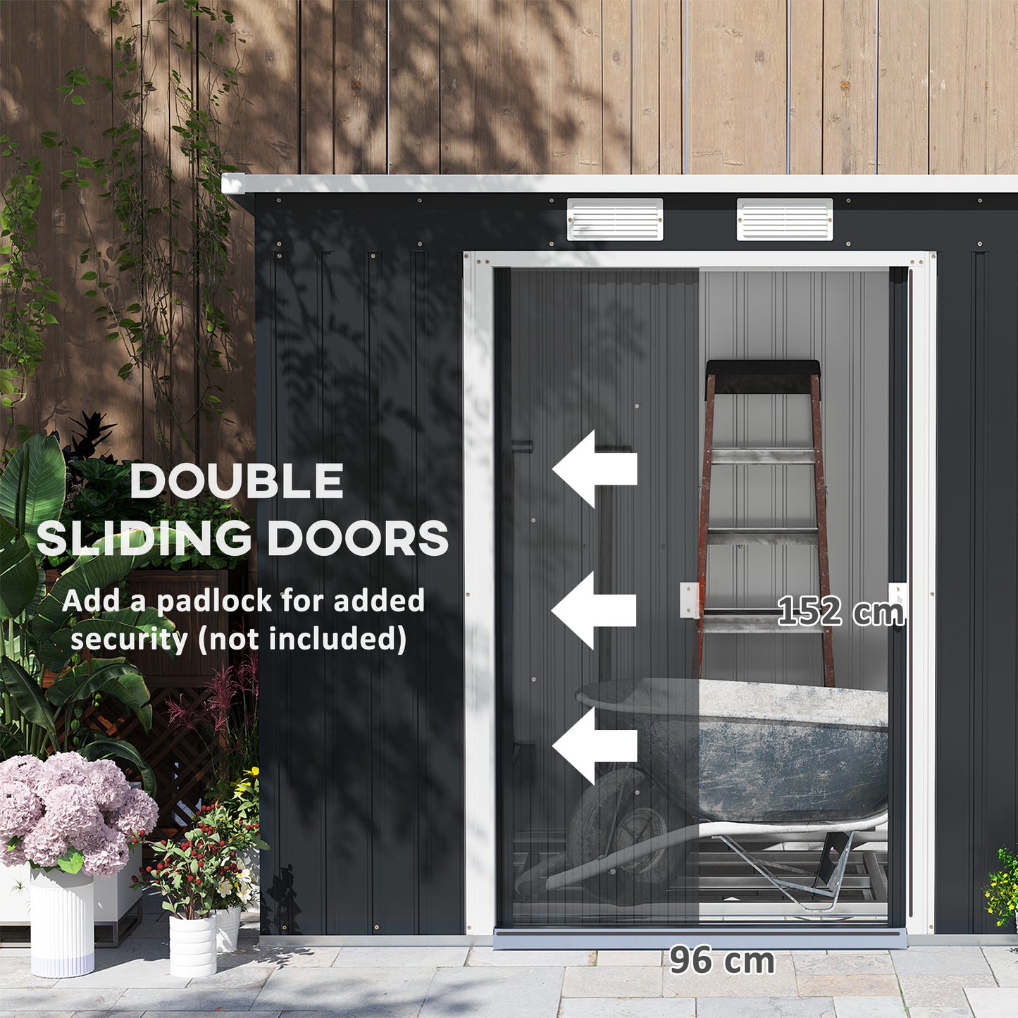7 x 4ft Dark Grey Galvanized Steel Garden Shed with Foundation Kit