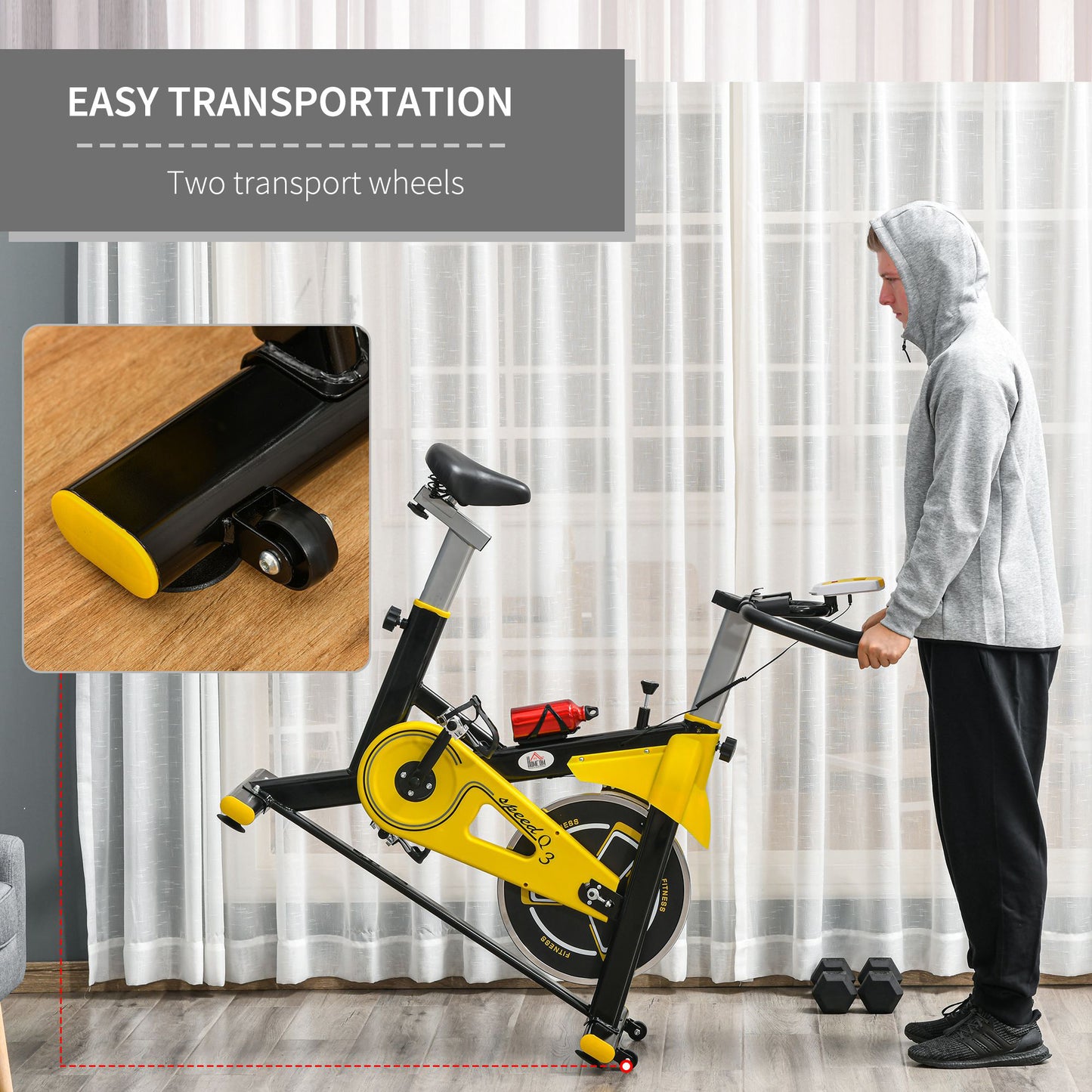 Exercise Bike, with 6kg Flywheel Belt Drive, Adjustable Resistance, LCD Display - Yellow