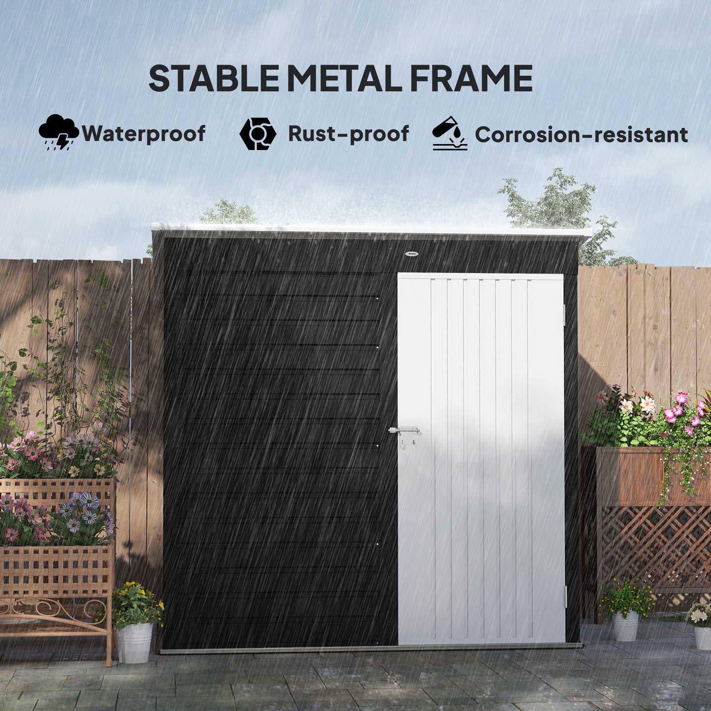 6 x 4ft Dark Grey Metal Garden Shed, Lockable Door, Gloves, for Outdoor Tool Storage