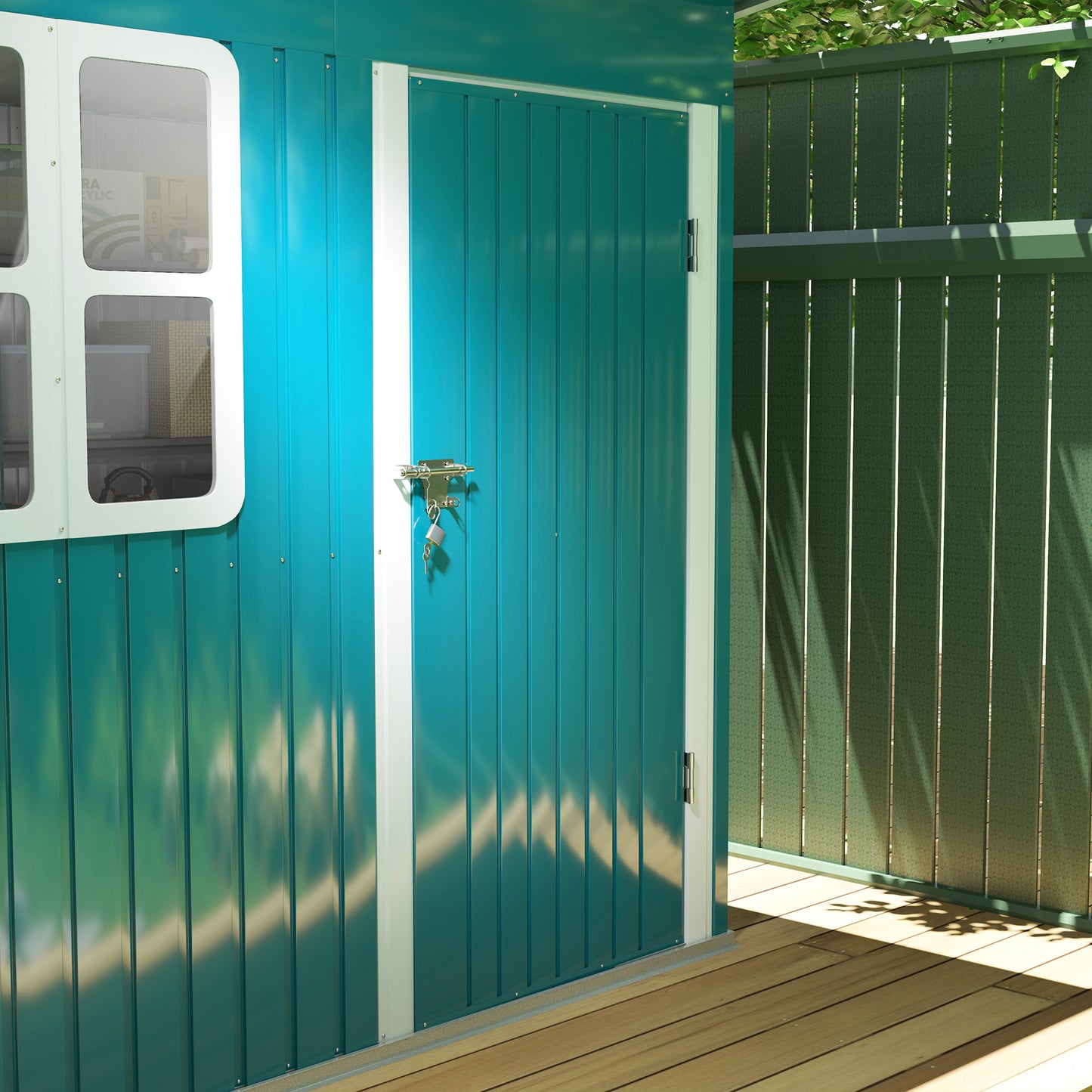 7 x 4ft Green Galvanized Steel Garden Shed with Lock and Gloves