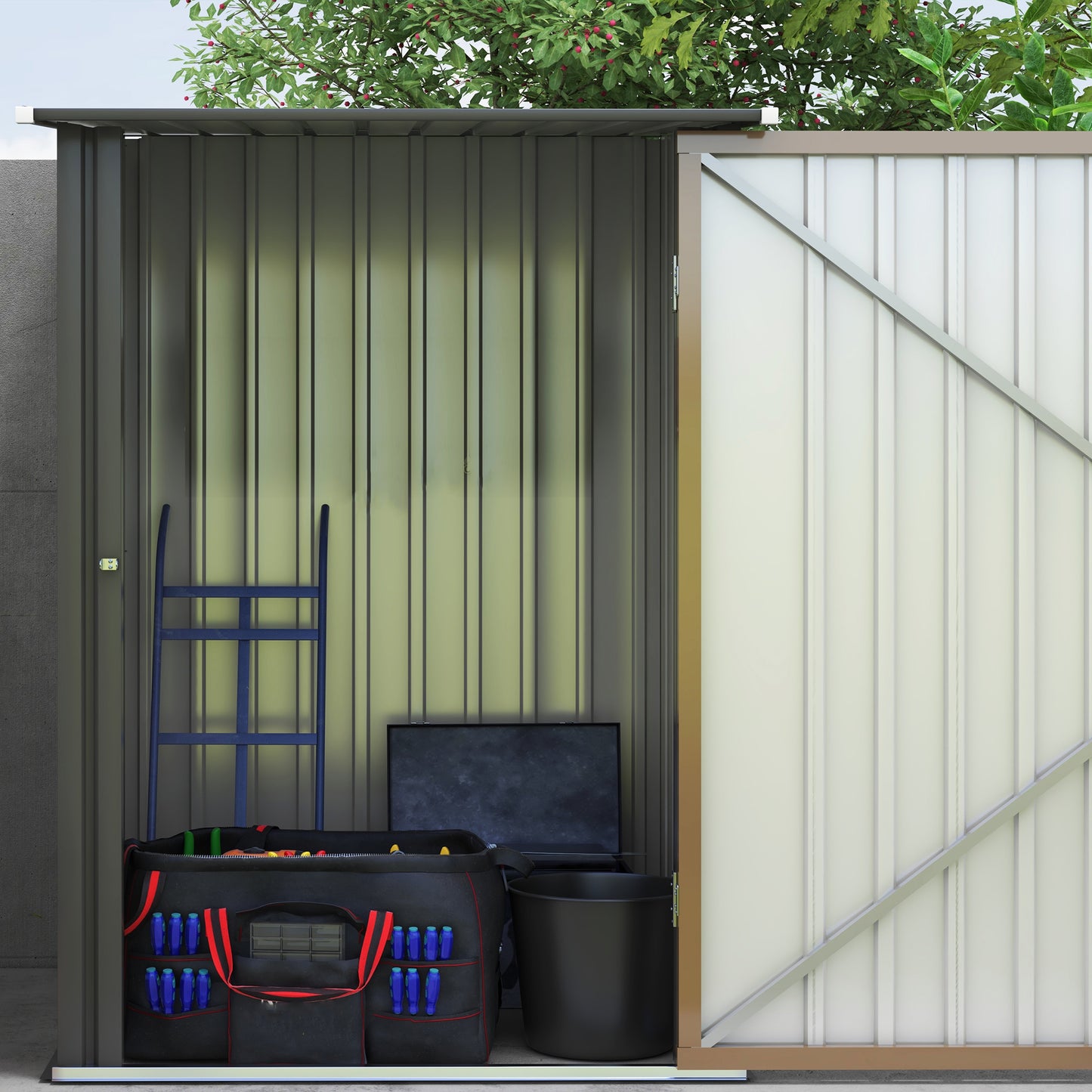 3.3 x 3.4ft Lean-To Steel Garden Shed with Locking Door - Brown/Grey