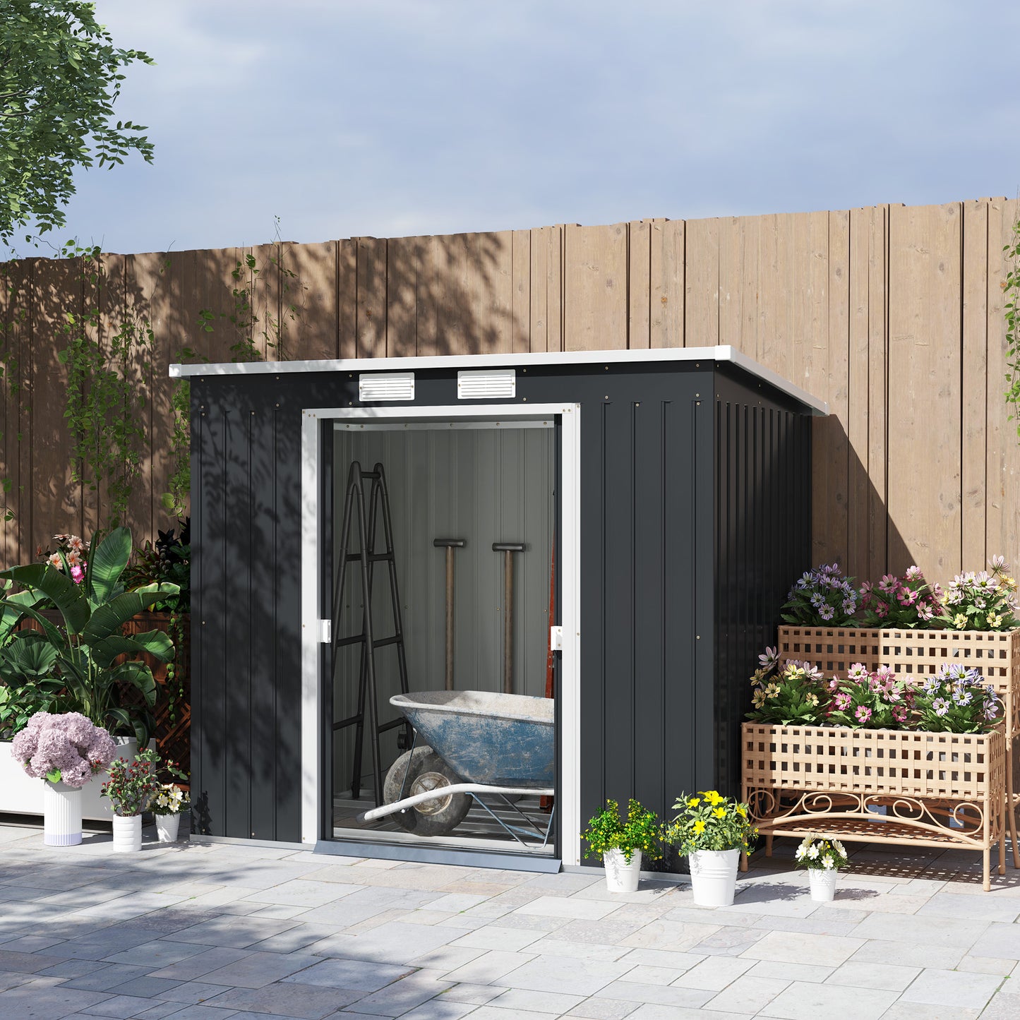 7 x 4ft Dark Grey Galvanized Steel Garden Shed with Foundation Kit