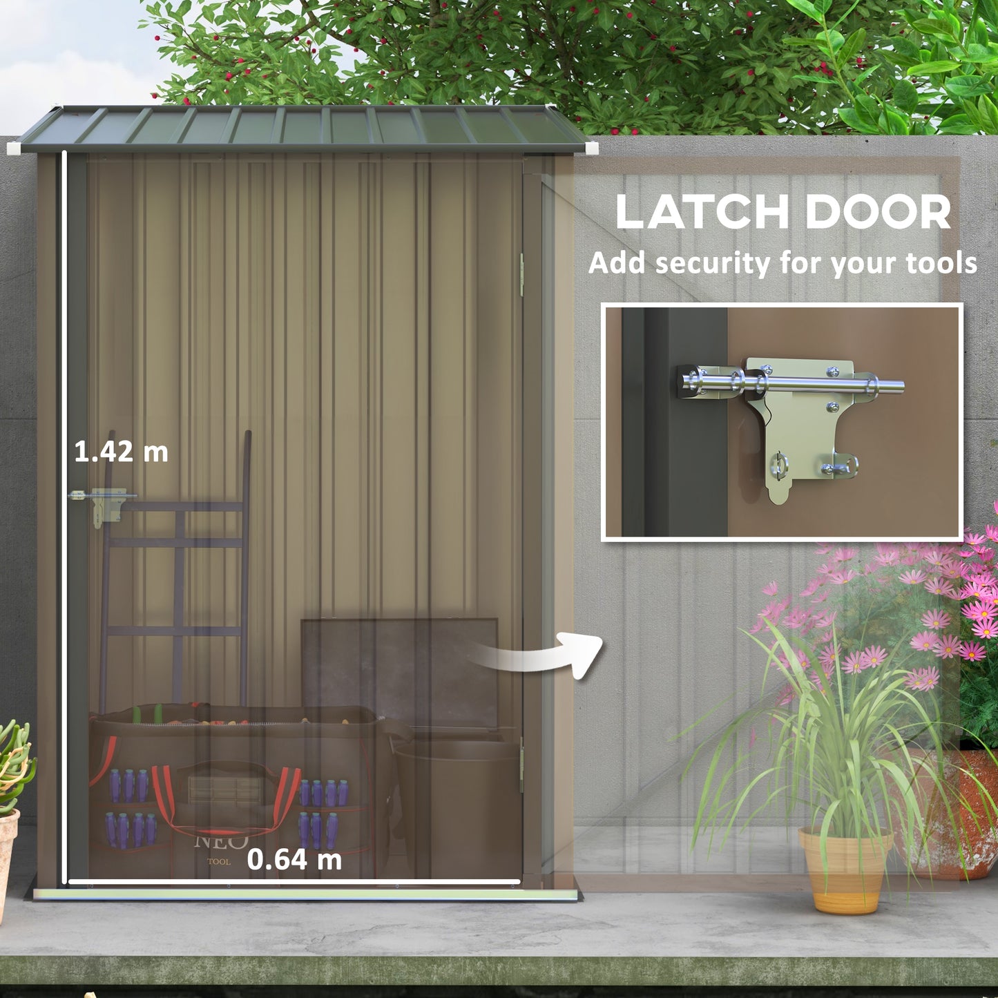 3.3 x 3.4ft Lean-To Steel Garden Shed with Locking Door - Brown/Grey