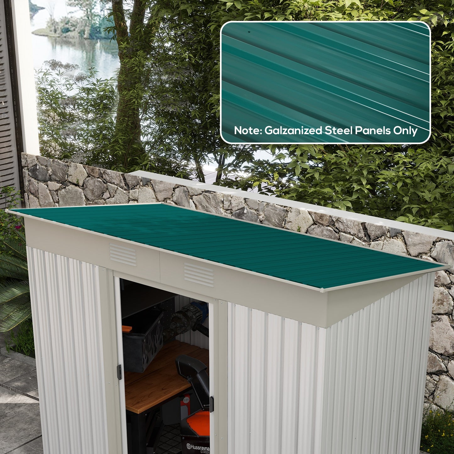 Set of 12 Green Corrugated Steel Roof Panels