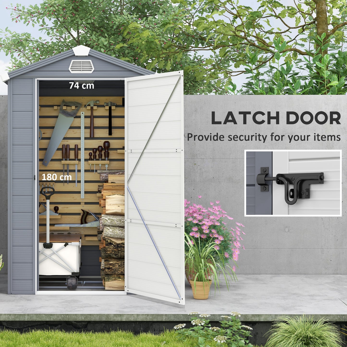 4.4ft x 3.3ft Grey Shed with Aluminium Frame, Plastic Walls, and Foundation