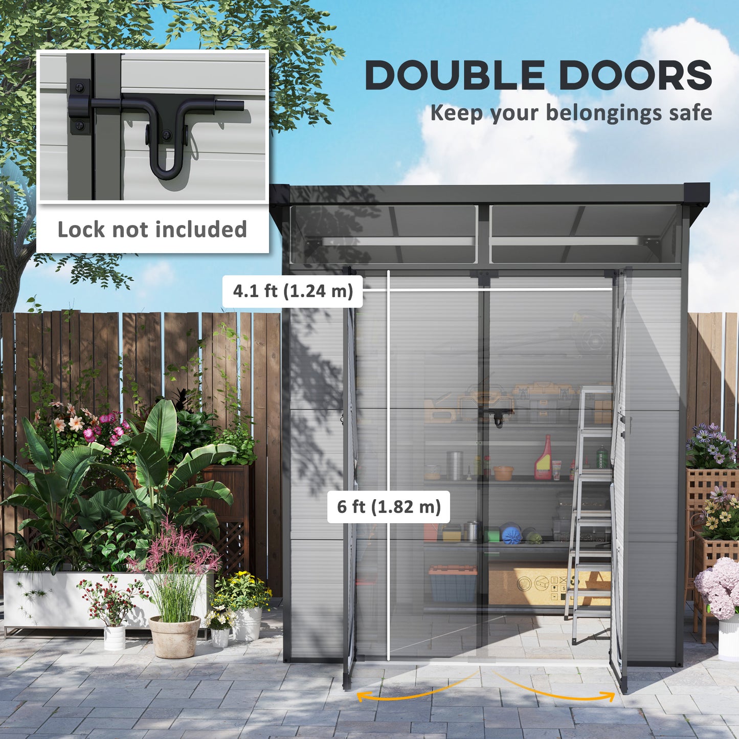 6 x 6ft Light Grey Outdoor Storage Shed, Plastic with Windows, Vents, and Latch Doors for Garden or Deck