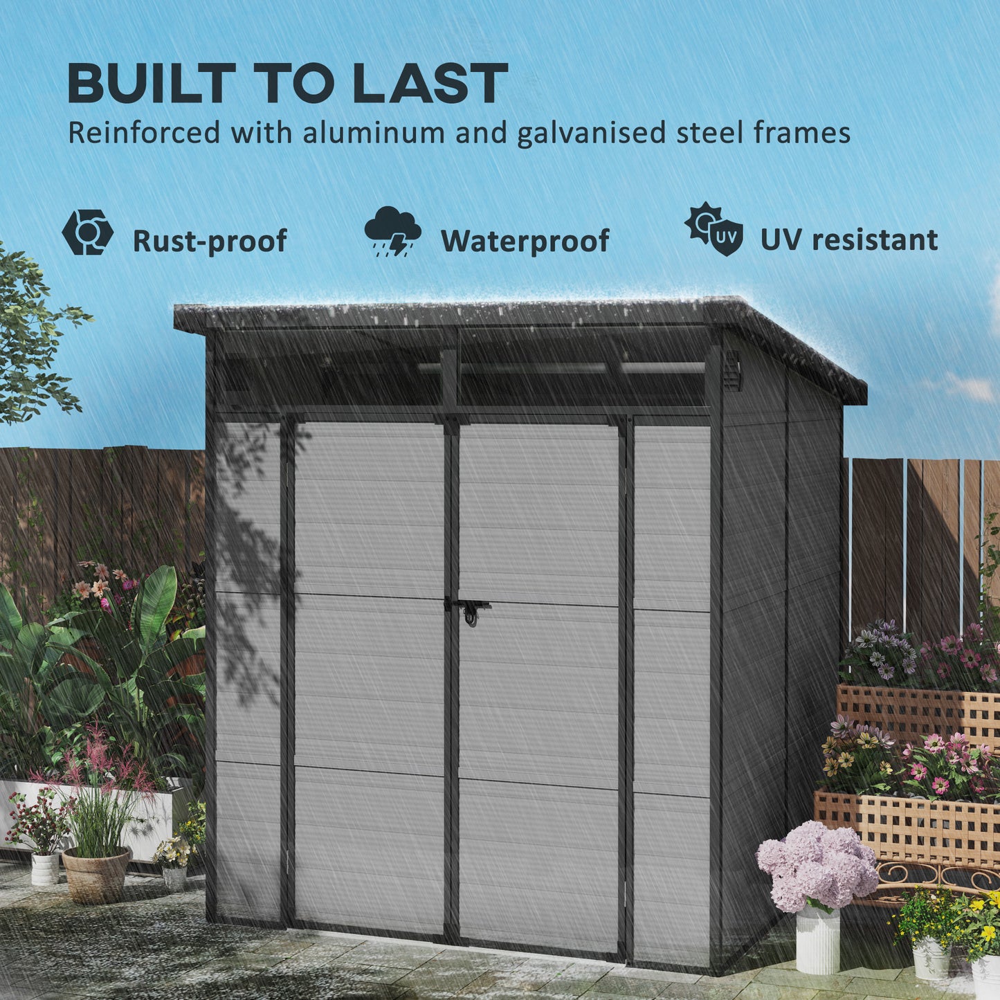 6 x 6ft Light Grey Outdoor Storage Shed, Plastic with Windows, Vents, and Latch Doors for Garden or Deck