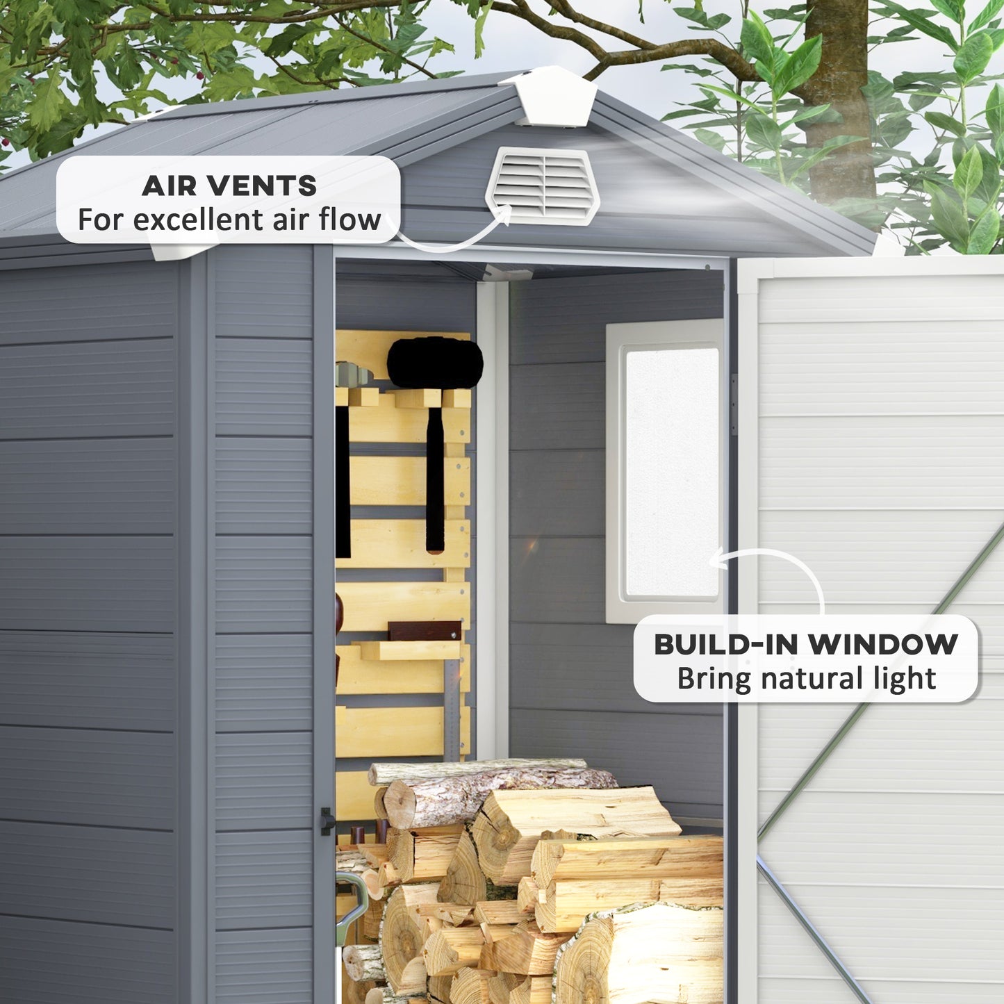 4.4ft x 3.3ft Grey Shed with Aluminium Frame, Plastic Walls, and Foundation
