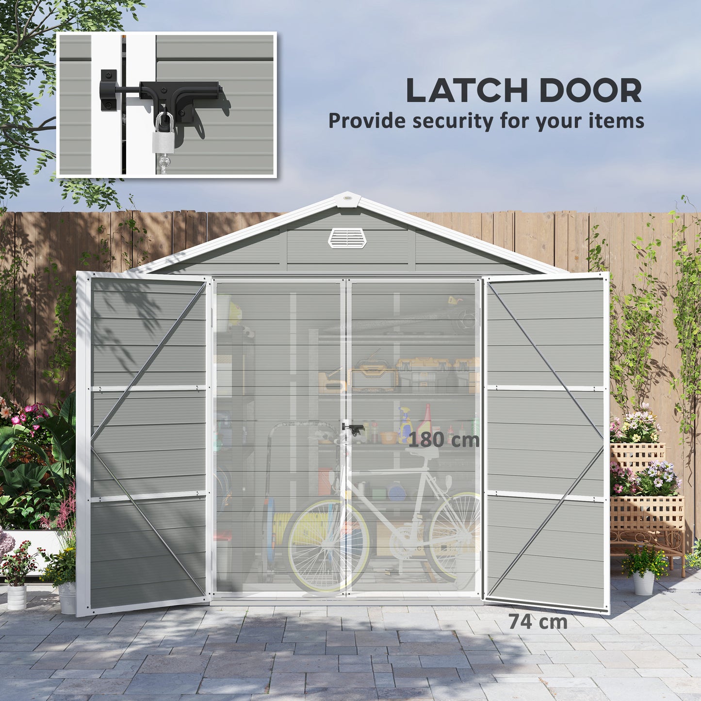 7.9ft x 6.2ft Light Grey Shed with Aluminium Frame, Plastic Walls, and Foundation