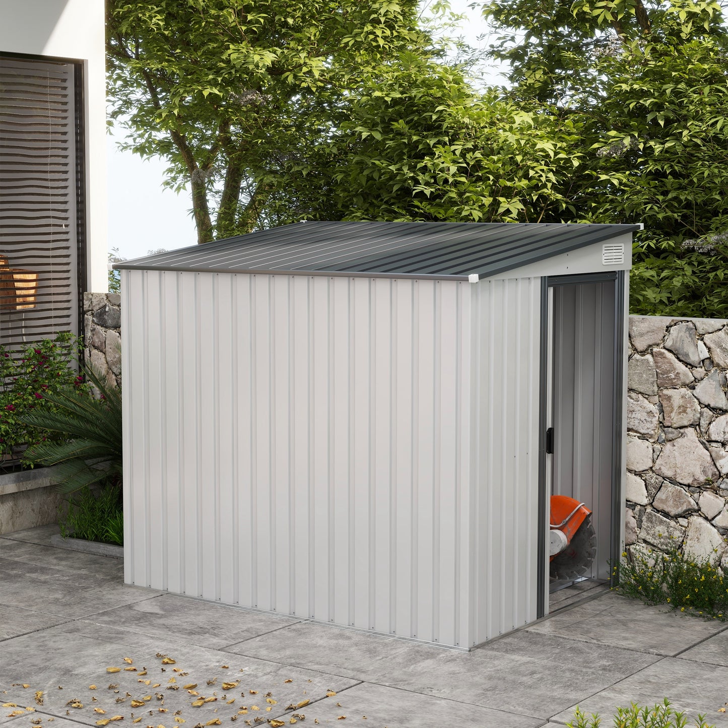 7 x 5ft White Galvanized Metal Shed with Sliding Door