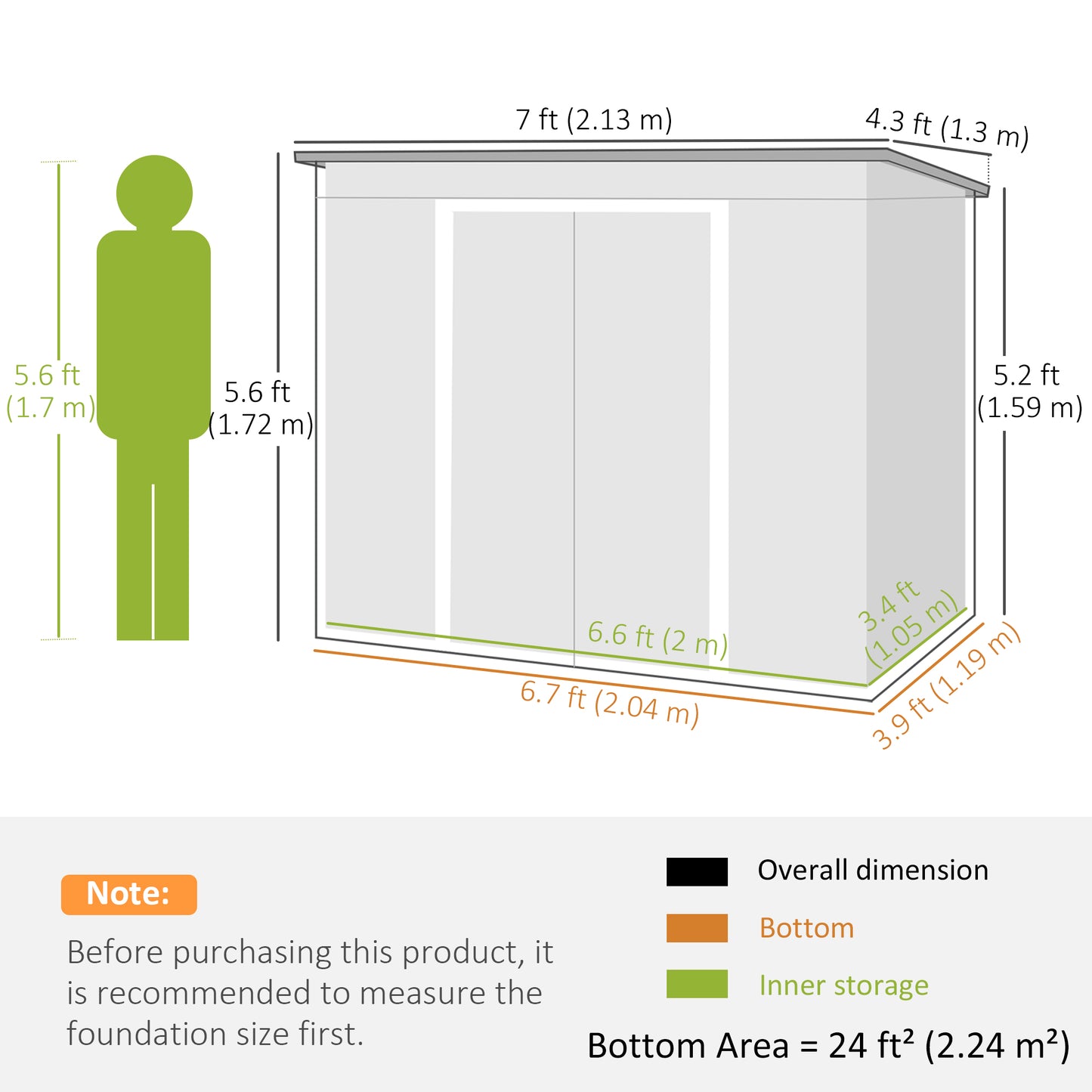 7 x 4ft Dark Grey Galvanized Steel Garden Shed with Foundation Kit
