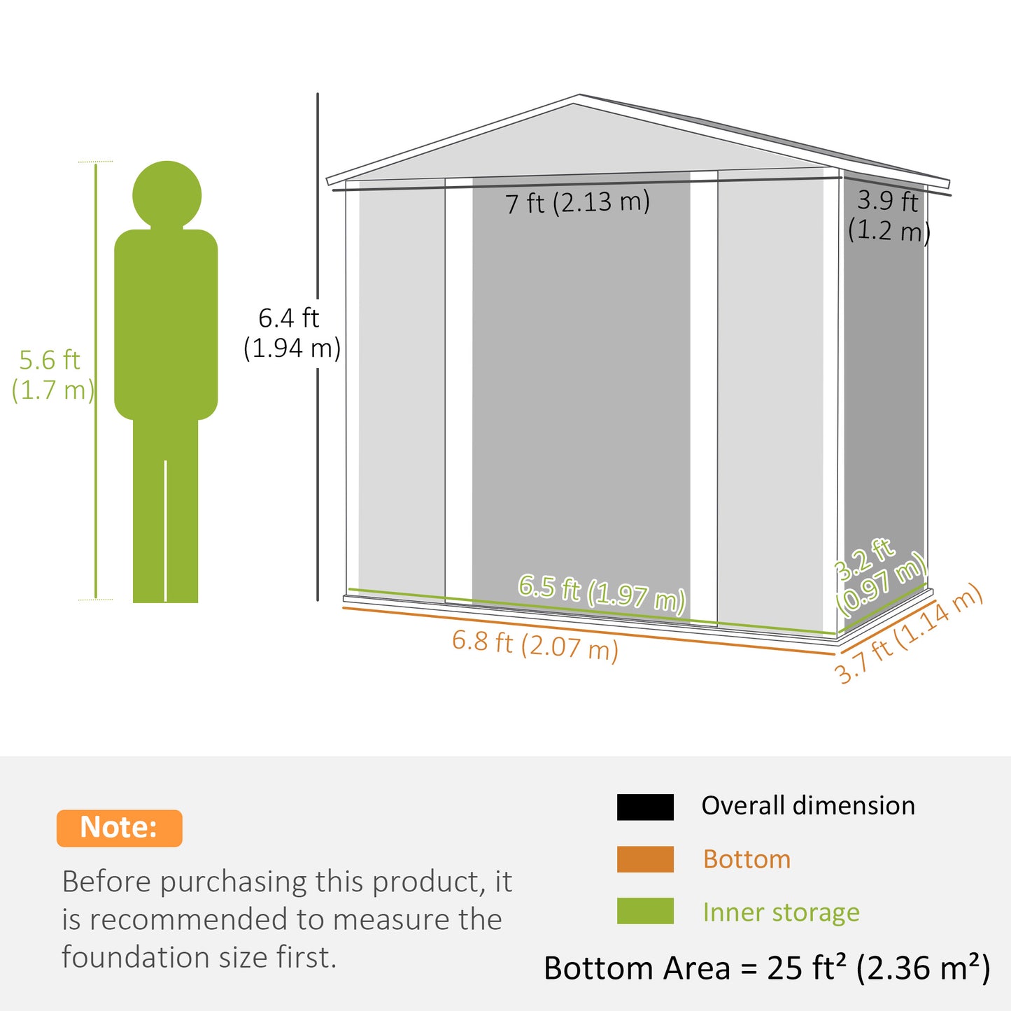 7 x 4ft Dark Grey Garden Shed, Easy Assembly, Galvanized Steel Frame, Foundation Kit, Lockable Double Doors, Vents, and Gloves