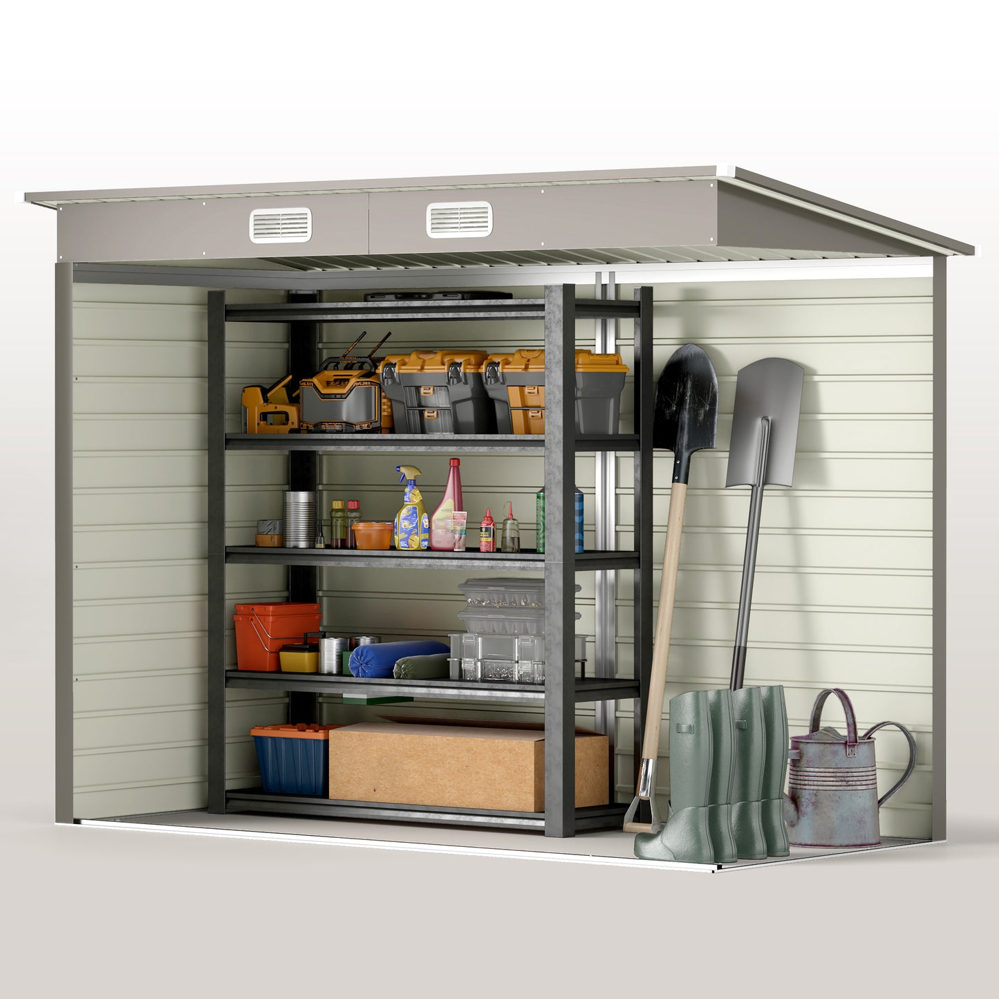 3.7 x 7.9ft Light Grey Galvanized Steel Shed with Latched Door and Padlock