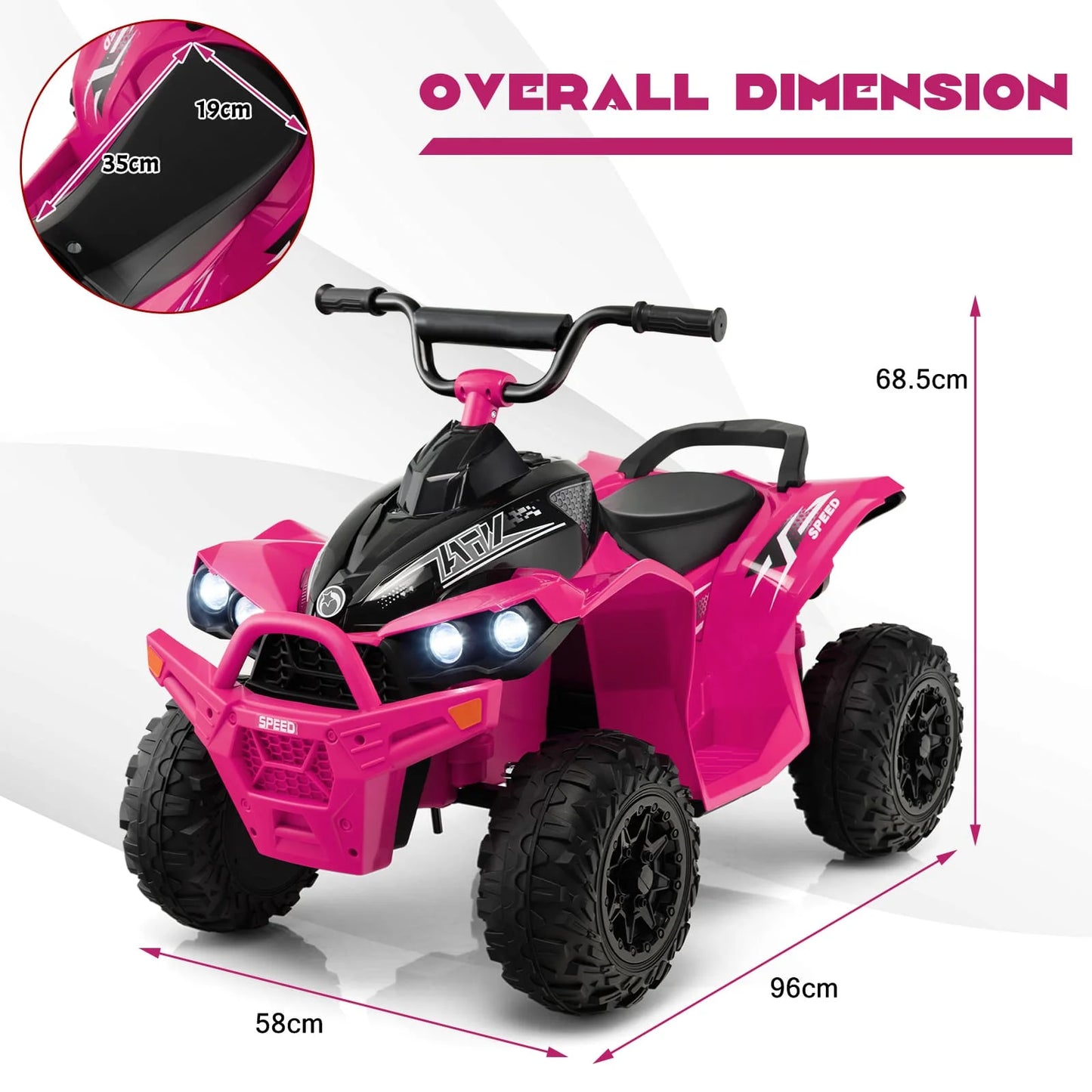Kids Ride On ATV 12V Battery-Powered Ride-On Vehicle w/LED Lights-Pink