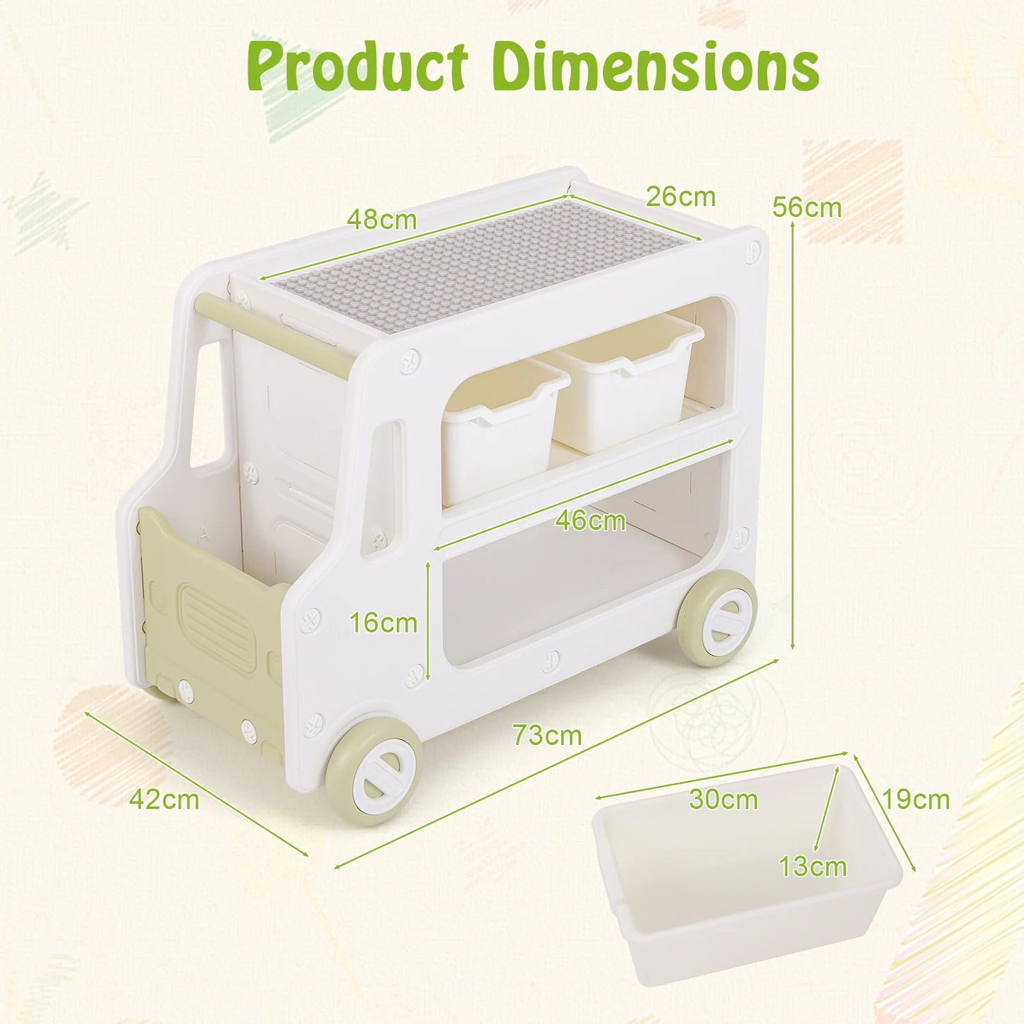 Kids Storage Organizer, 2 in 1 Car Shaped Cabinet w/Safe HDPE Frame, 2-tier Opening Shelf