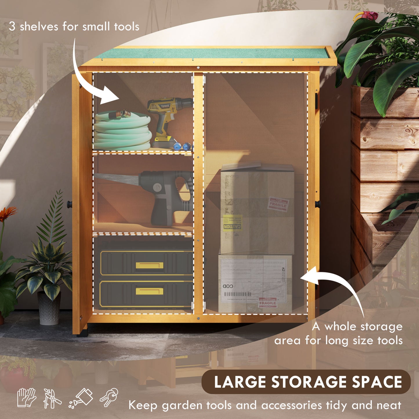46.5 x 97cm Yellow Compact Wooden Storage Shed