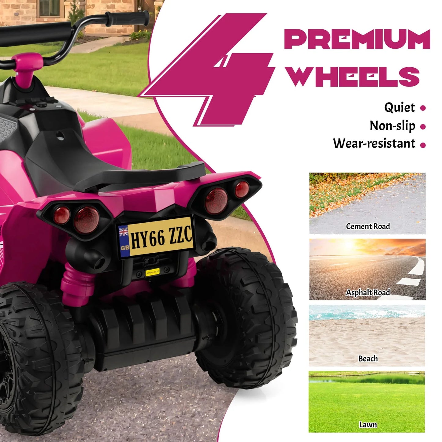 Kids Ride On ATV 12V Battery-Powered Ride-On Vehicle w/LED Lights-Pink