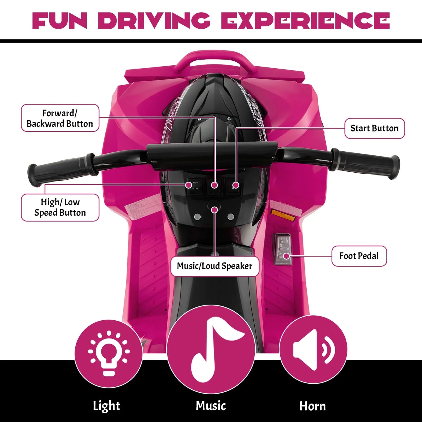 Kids Ride On ATV 12V Battery-Powered Ride-On Vehicle w/LED Lights-Pink
