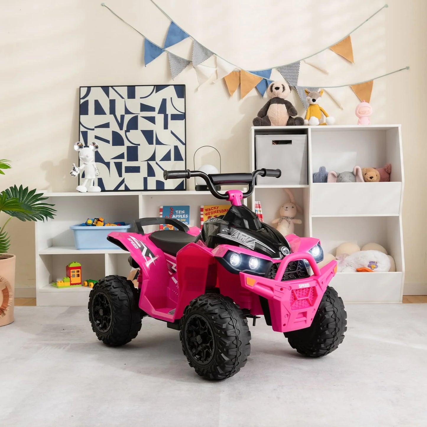 Kids Ride On ATV 12V Battery-Powered Ride-On Vehicle w/LED Lights-Pink