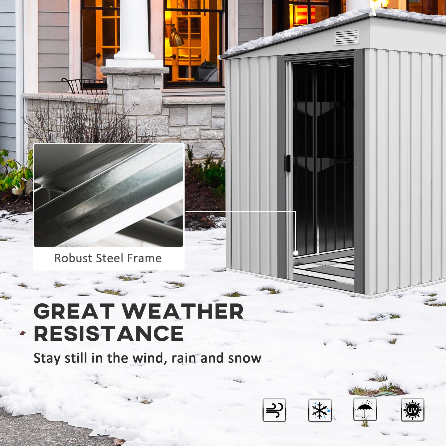 7 x 5ft White Galvanized Metal Shed with Sliding Door