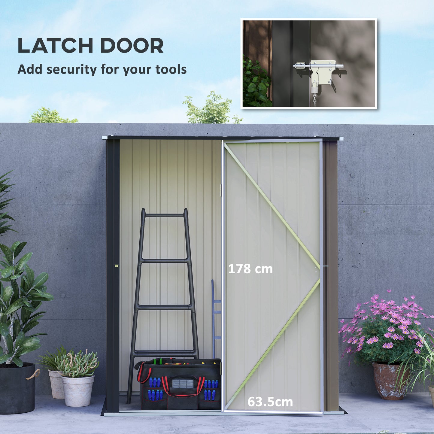 5.3 x 3.1ft Light Grey Corrugated Steel Garden Shed