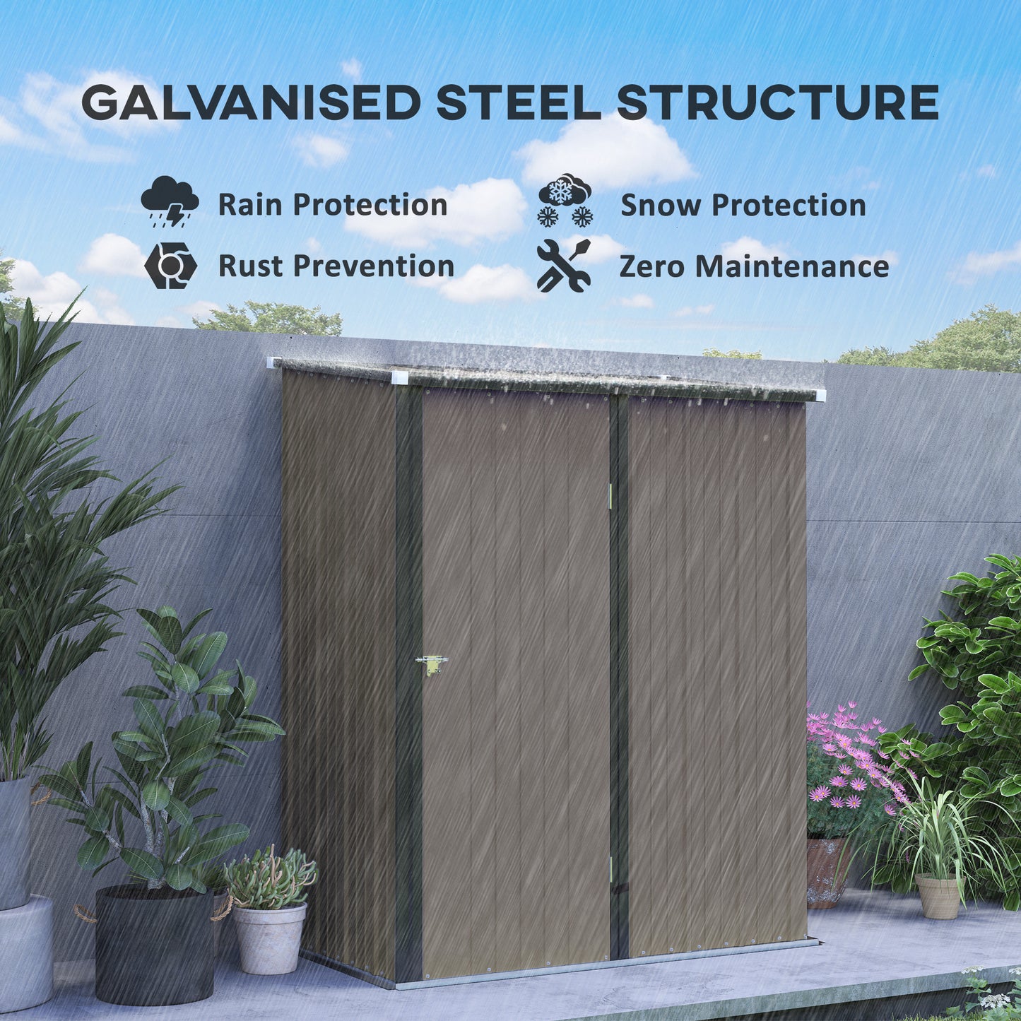 5.3 x 3.1ft Light Grey Corrugated Steel Garden Shed