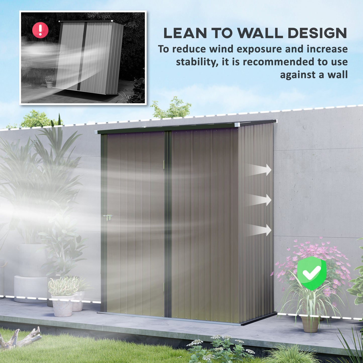 5.3 x 3.1ft Light Grey Corrugated Steel Garden Shed