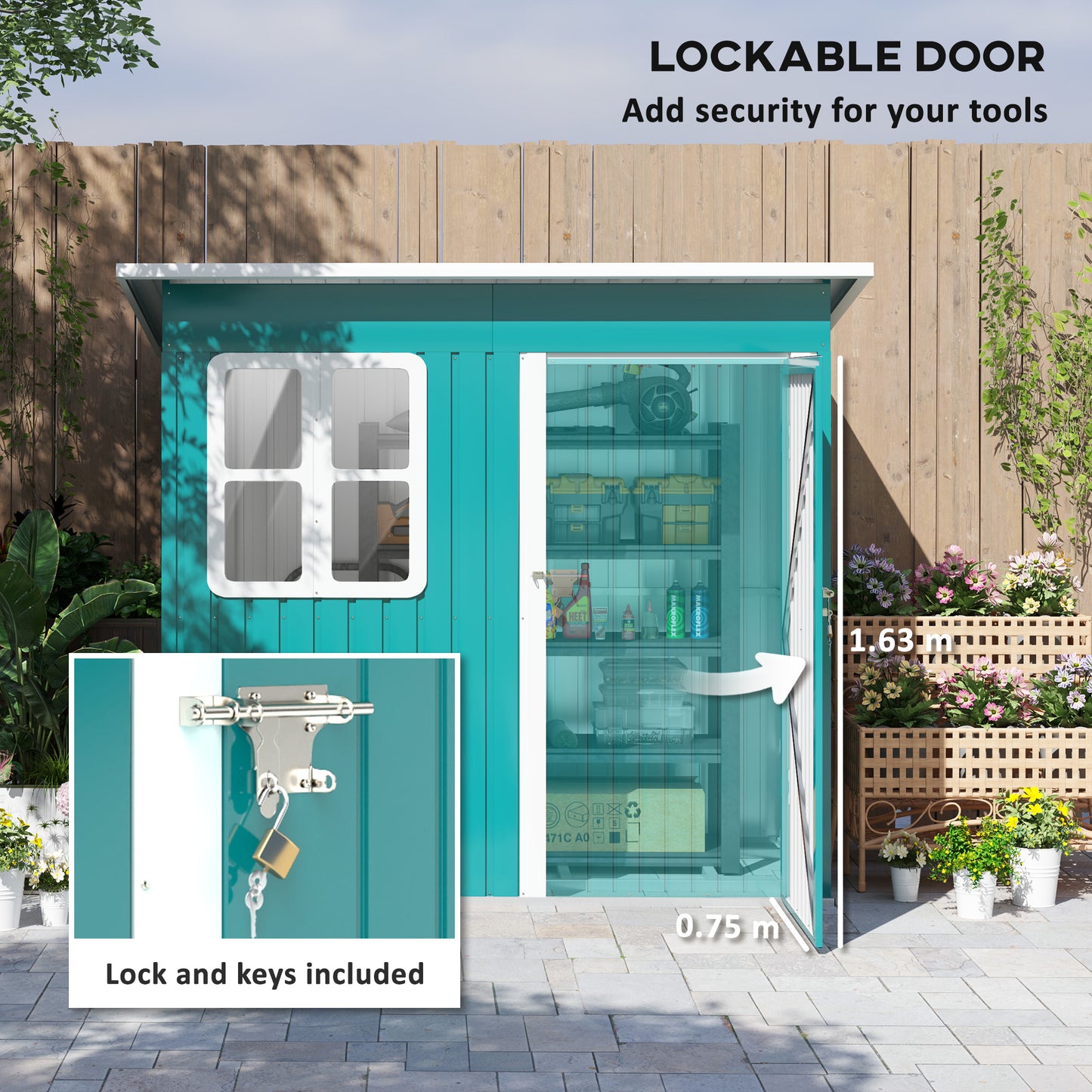 7 x 4ft Green Galvanized Steel Garden Shed with Lock and Gloves