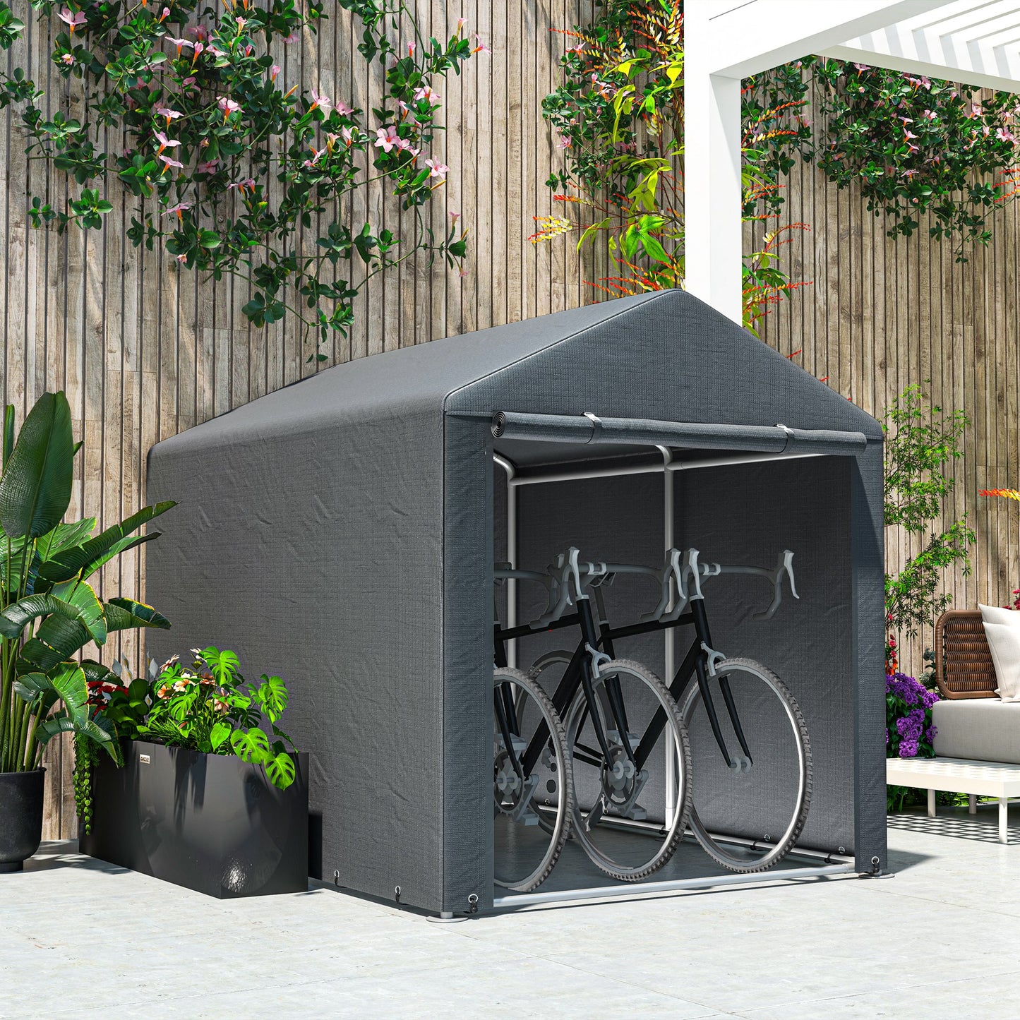 1.6 x 2.2m Dark Grey Garden Storage Shed Tent with Accessories