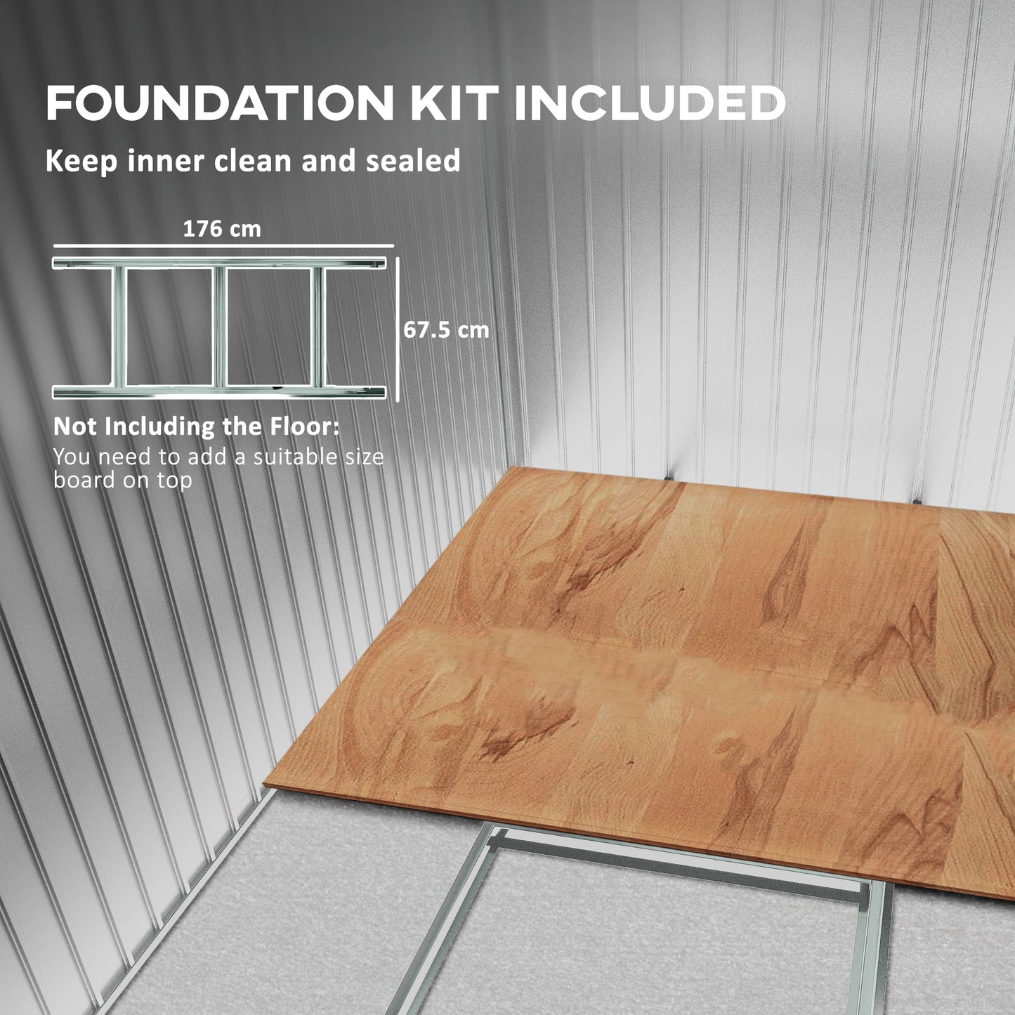 6.5 x 4ft Grey Galvanized Metal Shed with Foundation Kit, Lockable Garden Tool Shed, Double Sliding Doors, and Vents