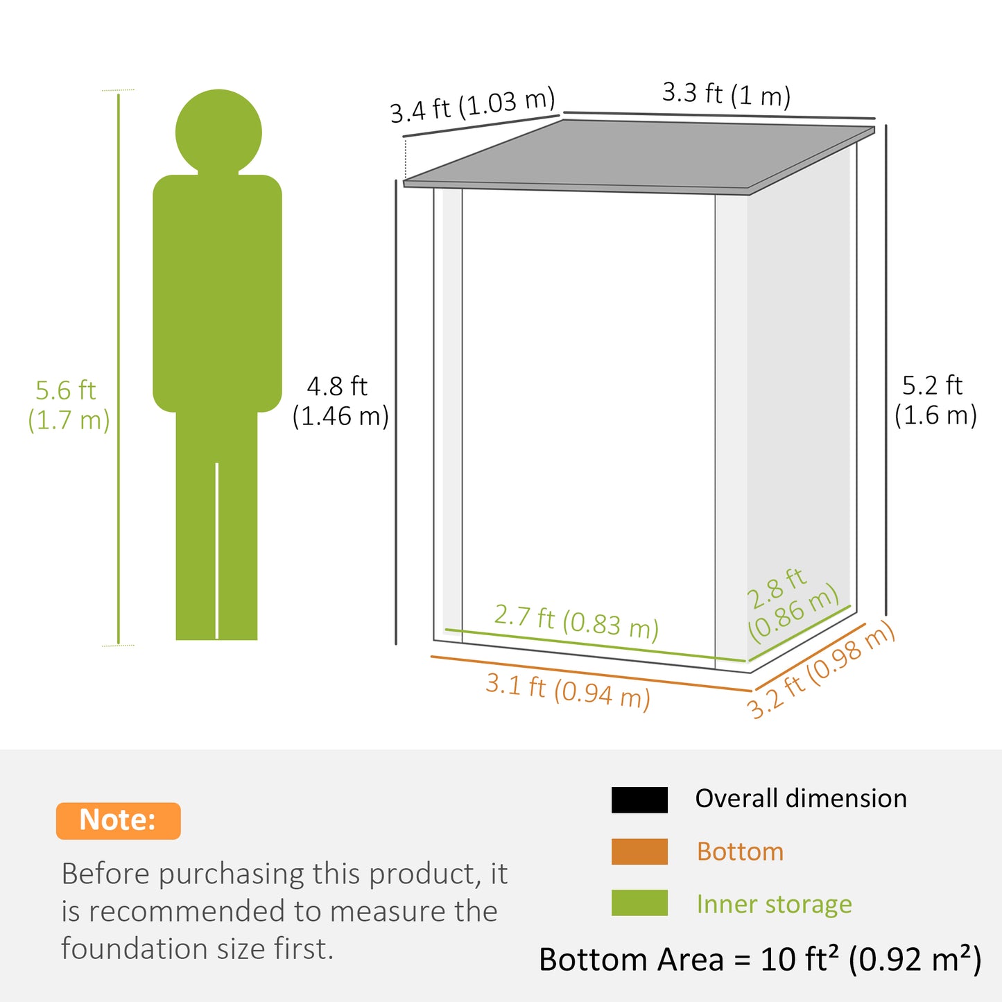 3.3 x 3.4ft Lean-To Steel Garden Shed with Locking Door - Brown/Grey