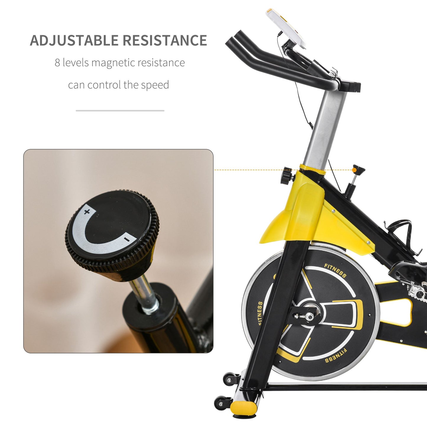 Exercise Bike, with 6kg Flywheel Belt Drive, Adjustable Resistance, LCD Display - Yellow