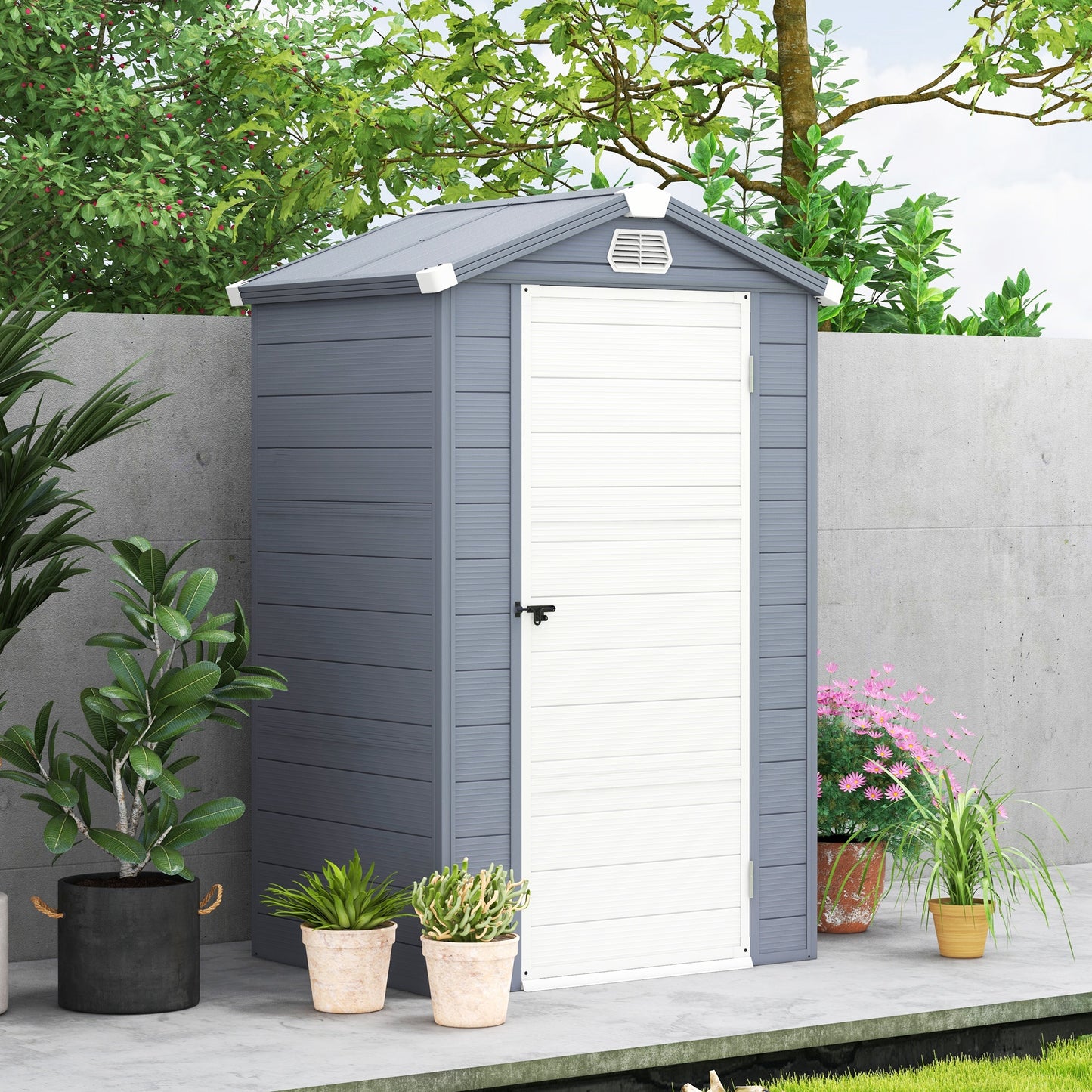 4.4ft x 3.3ft Grey Shed with Aluminium Frame, Plastic Walls, and Foundation
