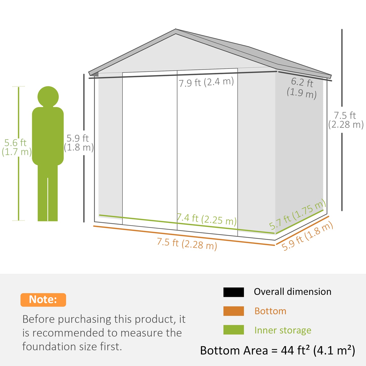 7.9ft x 6.2ft Light Grey Shed with Aluminium Frame, Plastic Walls, and Foundation