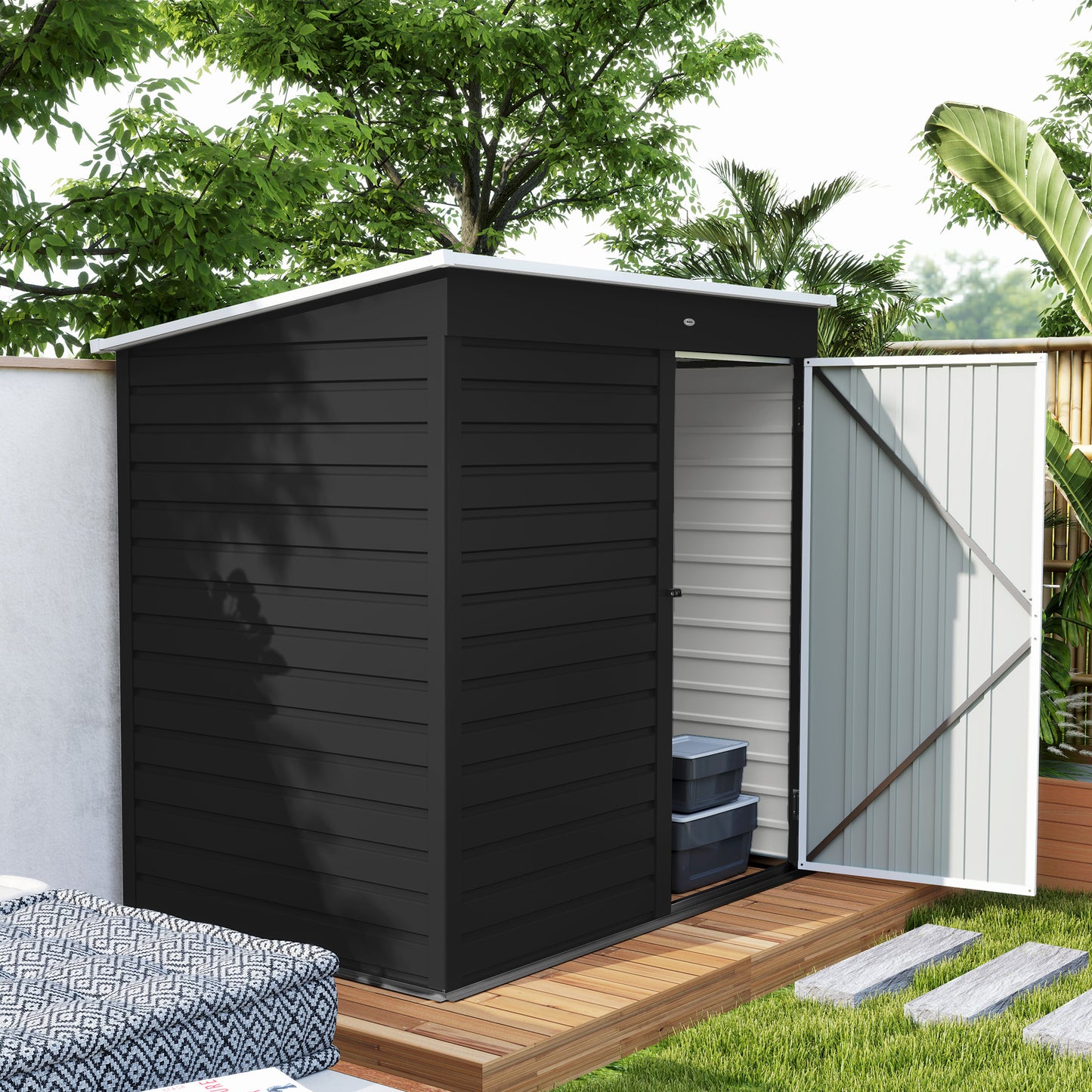 6 x 4ft Dark Grey Metal Garden Shed, Lockable Door, Gloves, for Outdoor Tool Storage