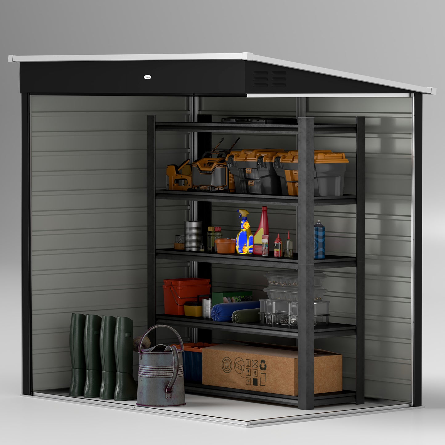 6 x 4ft Dark Grey Metal Garden Shed, Lockable Door, Gloves, for Outdoor Tool Storage