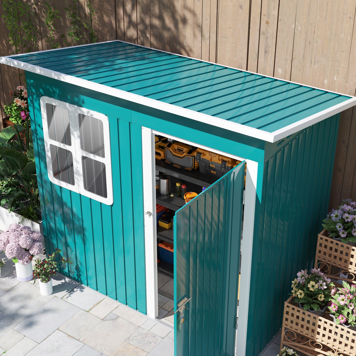 7 x 4ft Green Galvanized Steel Garden Shed with Lock and Gloves