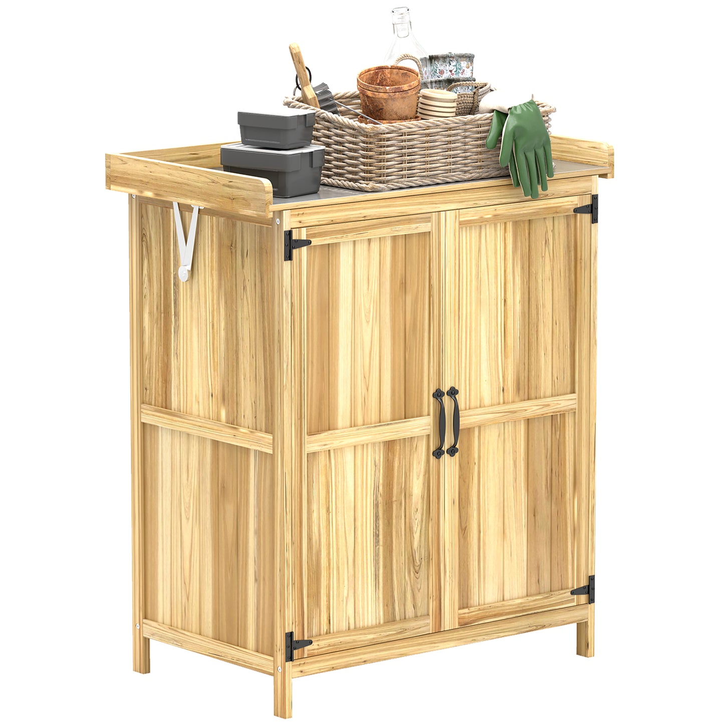 43 x 74cm Fir Wood Shed with Metal Worktop - Natural Finish