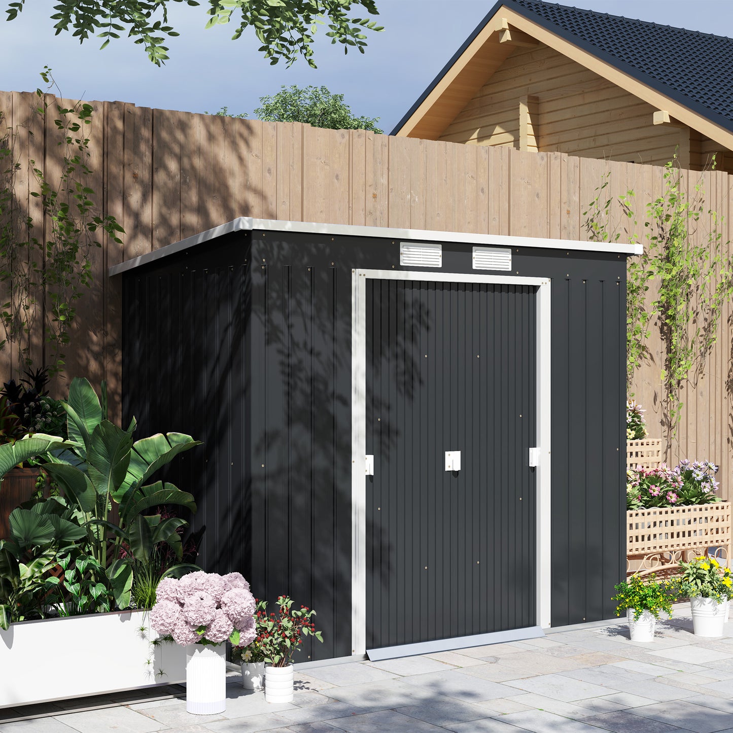 7 x 4ft Dark Grey Galvanized Steel Garden Shed with Foundation Kit