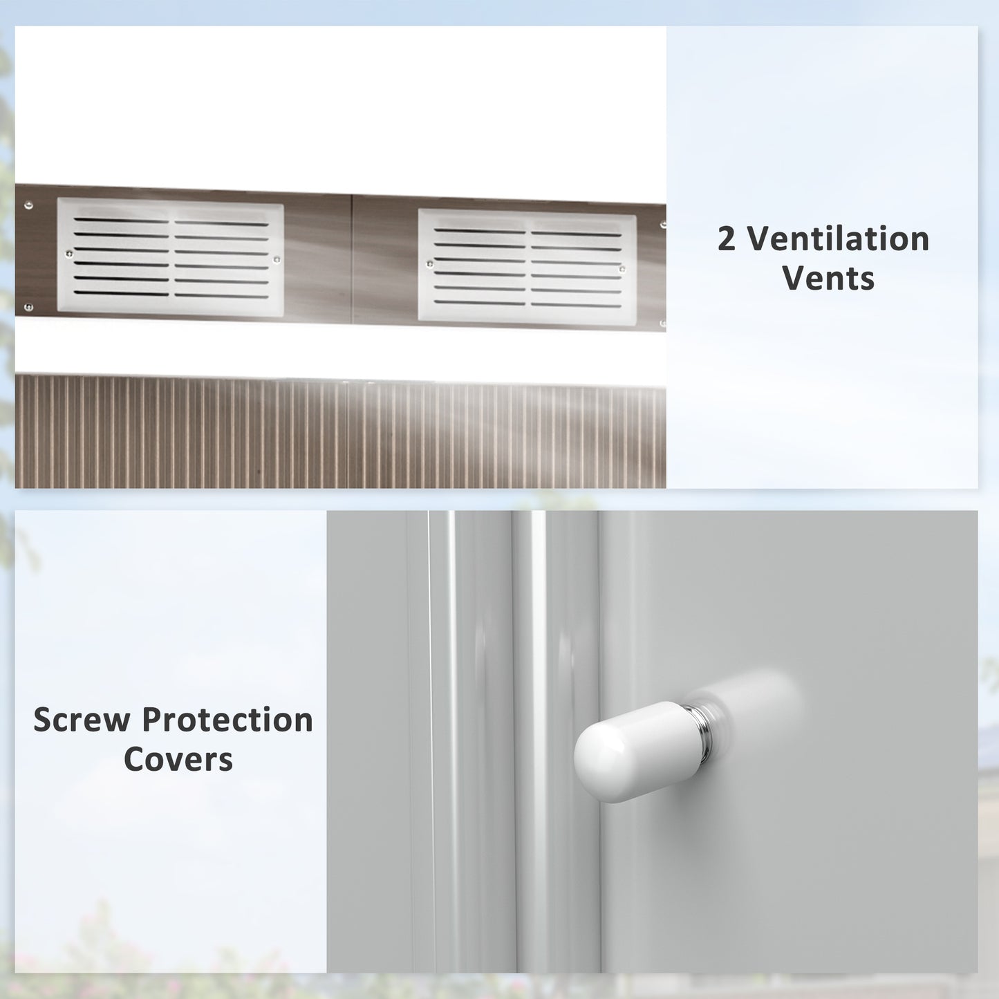 9ft x 4ft Light Grey Wood Grain Metal Garden Shed, Outdoor Tool Storage with Foundation Kit, Ventilation, and Double Doors