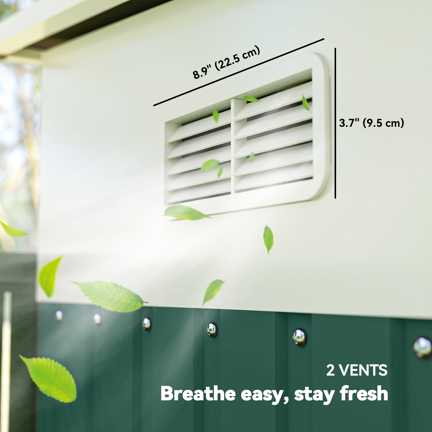 Garden Metal Storage Shed Outdoor Metal Tool House with Double Sliding Doors and 2 Air Vents, 11.3x9.2ft, Green